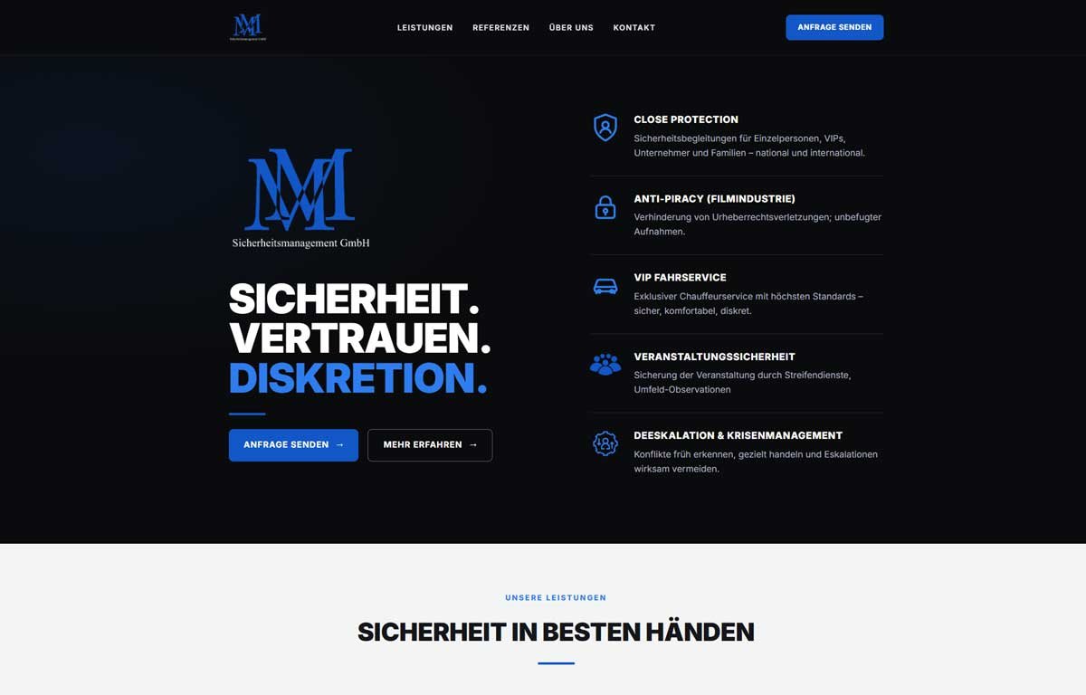 Website MM Security Management GmbH – Sicherheitsdienstleister Köln München Berlin Hamburg